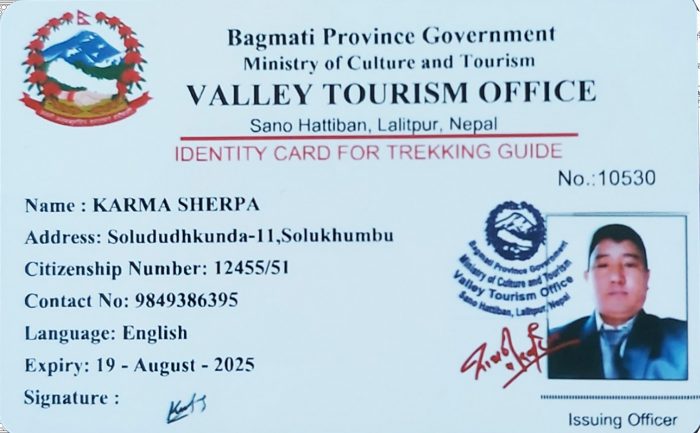 sample of trekking guide license in nepal